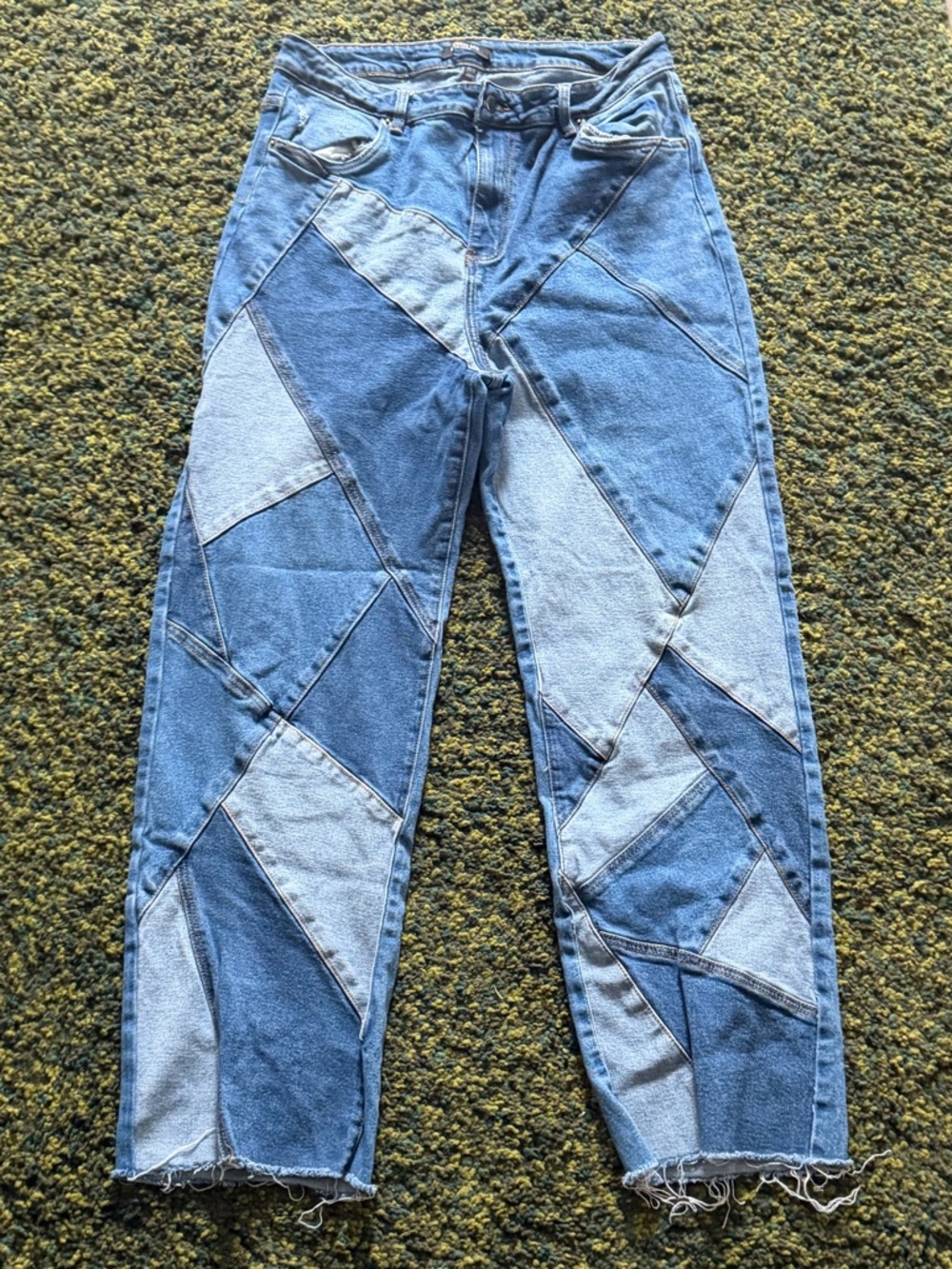 Patchwork Two-Tone Blue Denim Jeans